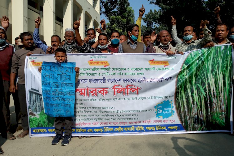 পঞ্চগড়ে চিনিকল রক্ষার দাবীতে বিক্ষোভ ও স্বারকলিপি প্রদান