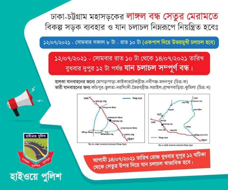 ঢাকা-চট্টগ্রাম মহাসড়কে সেতু মেরামত : যান চলাচলে বিকল্প নির্দেশনা